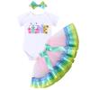 Baby Girls Butterfly 1st Birthday Outfit Butterfly Theme Birthday Party Romper + Tutu Skirt + Headband Butterfly Bowknot Tutu Dress 3PCS Clothes Set for Cake Smash Photo Props Green Butterfly 1 Year view 2
