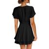 LFEOOST Strappy Dress for Women Sexy Deep V Neck Short Sleeve Waist Tie Double Layer Ruffle Ruched Bandage Tunic Flowy Dress Black view 3