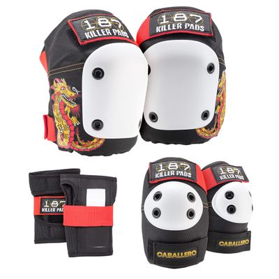 187 KILLER PADS Six Pack Pad Set, Elbow Pads, Knee Pads, and Wrist Guards - Ideal for Skateboarding, Roller Skating, and Inline Skating