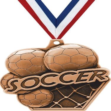 2.25" Soccer Medal Awards, Bronze Masters Soccer Team Trophy Awards Includes Free Neck Ribbon 100 Pack Prime