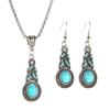Fuqimanman2020 3pcs Ethnic Simulation Turquoise Set Butterfly Pendant Necklace Bohemian Stretchable Beaded Bracelet Bangle Teardrop for Women Boho Jewelry-Round view 2