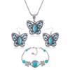 Fuqimanman2020 3pcs Ethnic Simulation Turquoise Set Butterfly Pendant Necklace Bohemian Stretchable Beaded Bracelet Bangle Teardrop for Women Boho Jewelry-Butterfly view 1