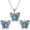 Fuqimanman2020 3pcs Ethnic Simulation Turquoise Set Butterfly Pendant Necklace Bohemian Stretchable Beaded Bracelet Bangle Teardrop for Women Boho Jewelry-Butterfly view 2