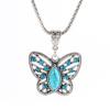 Fuqimanman2020 3pcs Ethnic Simulation Turquoise Set Butterfly Pendant Necklace Bohemian Stretchable Beaded Bracelet Bangle Teardrop for Women Boho Jewelry-Butterfly view 3