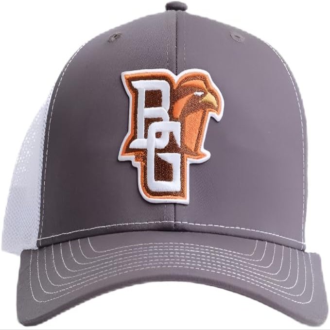 Bowling Green State University Hat BGSU Falcons NCAA Collegiate Custom Embroidered Patch Charcoal and White Trucker Hat with Snapback Closure Baseball Cap