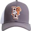 Bowling Green State University Hat BGSU Falcons NCAA Collegiate Custom Embroidered Patch Charcoal and White Trucker Hat with Snapback Closure Baseball Cap view 1