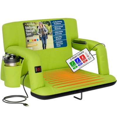 Alpcour Heated Reclining Stadium Seat for Bleachers  Wide Bleacher Chair with Back Support and Cushion, Armrests, Side Pockets, & Hook  Stadium Seats Chairs for Camping, Kayak, Paddle Board & More
