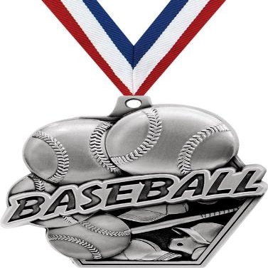 2.25" Baseball Medal Awards, Silver Masters Baseball Team Trophy Awards Includes Free Neck Ribbon 50 Pack Prime
