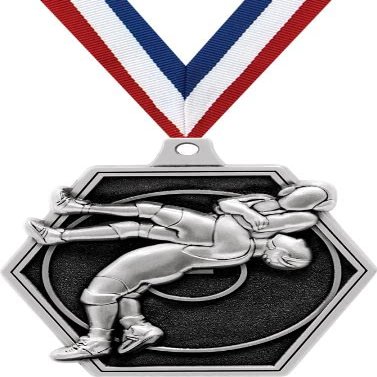 2.25" Wrestling Medal Awards, Silver Masters Wrestling Team Trophy Awards Includes Free Neck Ribbon 50 Pack