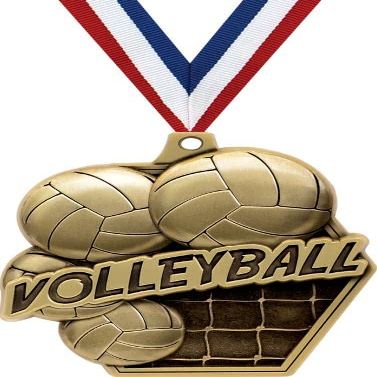 2.25" Volleyball Medal Awards, Gold Masters Volleyball Team Trophy Awards Includes Free Neck Ribbon 50 Pack Prime