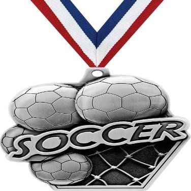 2.25" Soccer Medal Awards, Silver Masters Soccer League Trophy Awards Includes Free Neck Ribbon 50 Pack