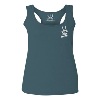 0473. Dope Peace Bones Hand Sign Hippie Kindness Stop no war antiwar Summer Women's Tank Top Racerback (Indigo Blue X Small)