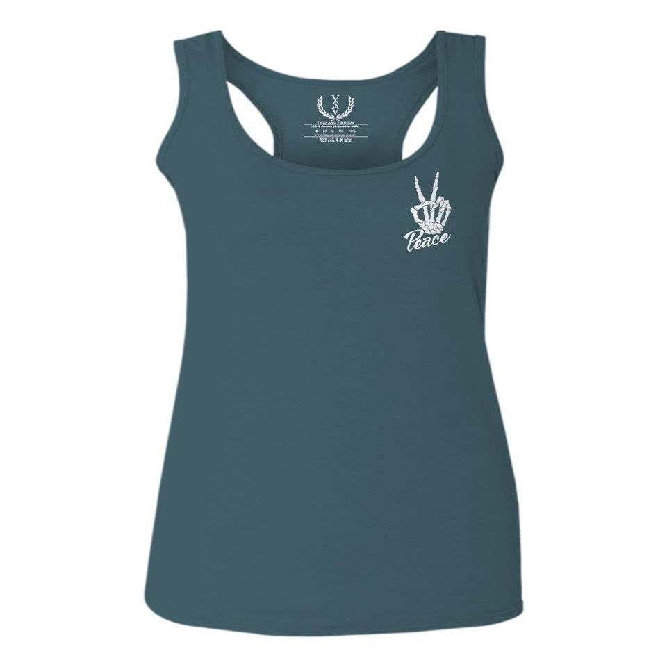 0473. Dope Peace Bones Hand Sign Hippie Kindness Stop no war antiwar Summer Women's Tank Top Racerback (Indigo Blue X Small)