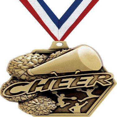2.25" Cheer Medal Awards, Gold Masters Cheer Team Trophy Awards Includes Free Neck Ribbon 20 Pack