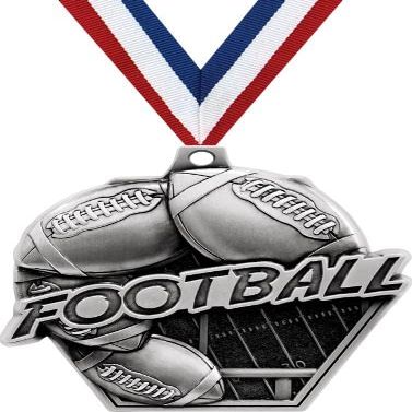 2.25" Football Medal Awards, Silver Masters Football Team Trophy Awards Includes Free Neck Ribbon 50 Pack