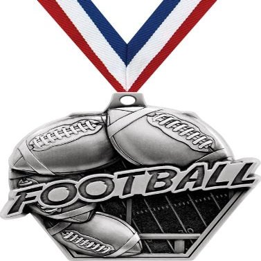 2.25" Football Medal Awards, Silver Masters Football Team Trophy Awards Includes Free Neck Ribbon 50 Pack