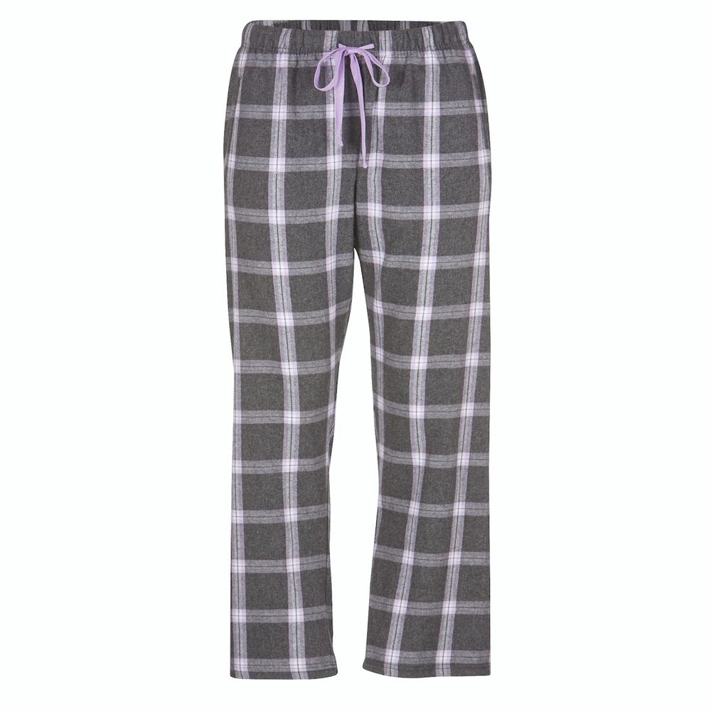 boxercraft Haley Flannel Pant for Women, 100% Cotton Flannel Pant with Side Pockets and Adjustable Drawstring, Charcoal/Lavendar L