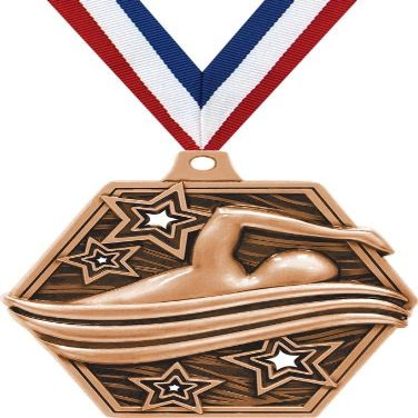 2.25" Swimming Medal Awards, Bronze Masters Swimming League Trophy Awards Includes Free Neck Ribbon 50 Pack
