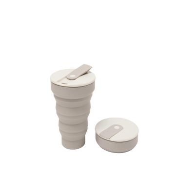HuNu Collapsible Coffee Cup with Lid - Reusable & Microwave Safe Silicone Collapsible Cup, Foldable Cup, Portable Coffee Travel Mug/Camping Cup (12OZ, Warm Grey)*Straw Sold Separately*