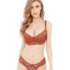 Guoeappa Women's Lace Bra and Panty Sets Underwired Sexy Lingerie Set Push Up Sheer BrasLight Red,34C view 2