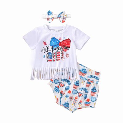 4th of July Baby Girl Outfits American Flag Shirt Pants Toddler Kids Little Girls Fourth of July Outfit Set (All America Girl Shorts,12-18 Months)