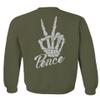 0473. Dope Peace Bones Hand Sign Hippie Kindness Stop no war antiwar Summer Men's Crewneck Sweatshirt (Olive Large) view 3