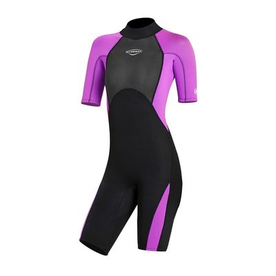 Mens Wetsuit Women Adult Shorty 2MM Neoprene Wet Suit Diving Scuba Surfing Suits, One Piece Short Sleeve Thermal Wetsuits Back Zip Swimsuit for Snorkeling Kayaking Water Sports (S, 2MM Women Purple)