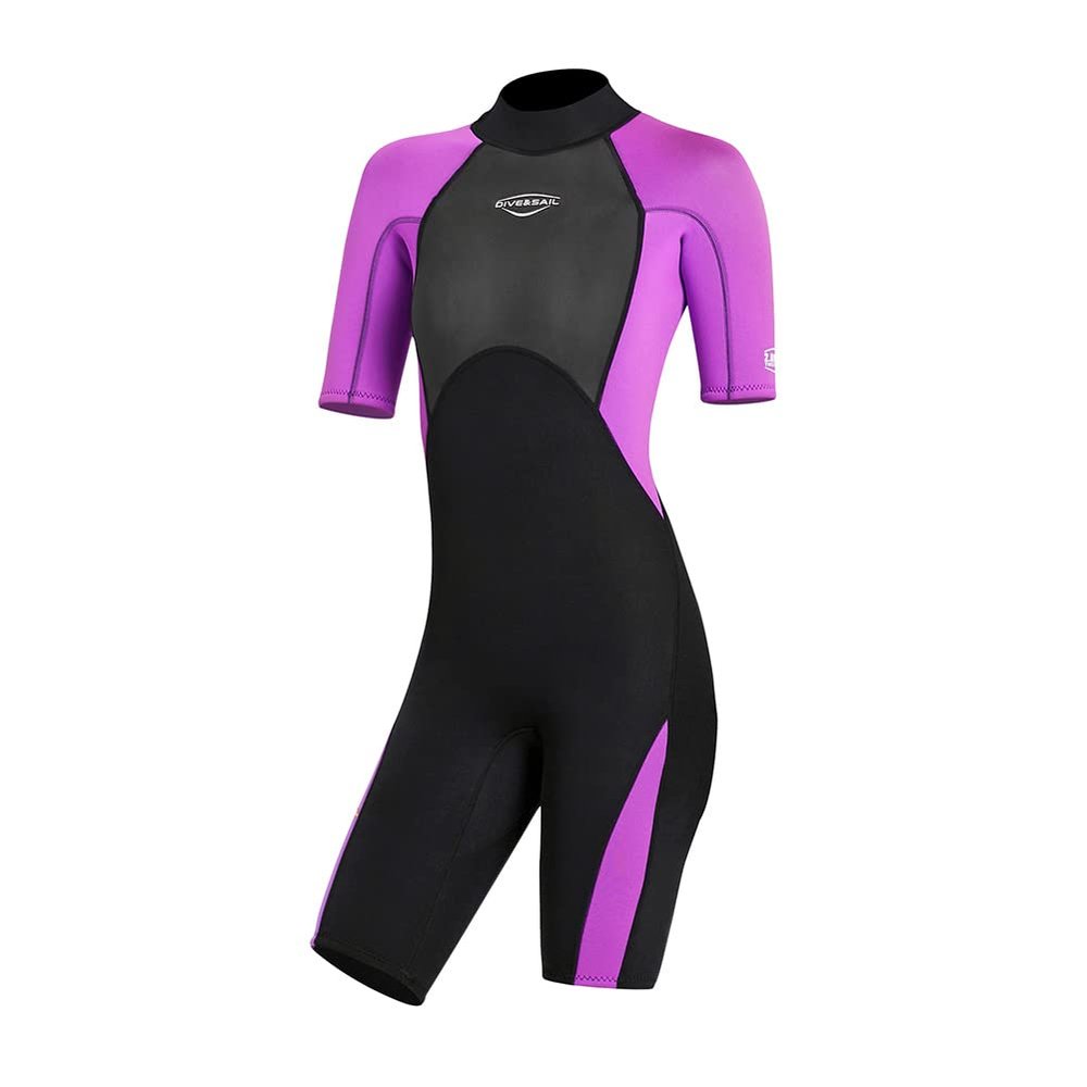 Mens Wetsuit Women Adult Shorty 2MM Neoprene Wet Suit Diving Scuba Surfing Suits, One Piece Short Sleeve Thermal Wetsuits Back Zip Swimsuit for Snorkeling Kayaking Water Sports (S, 2MM Women Purple)