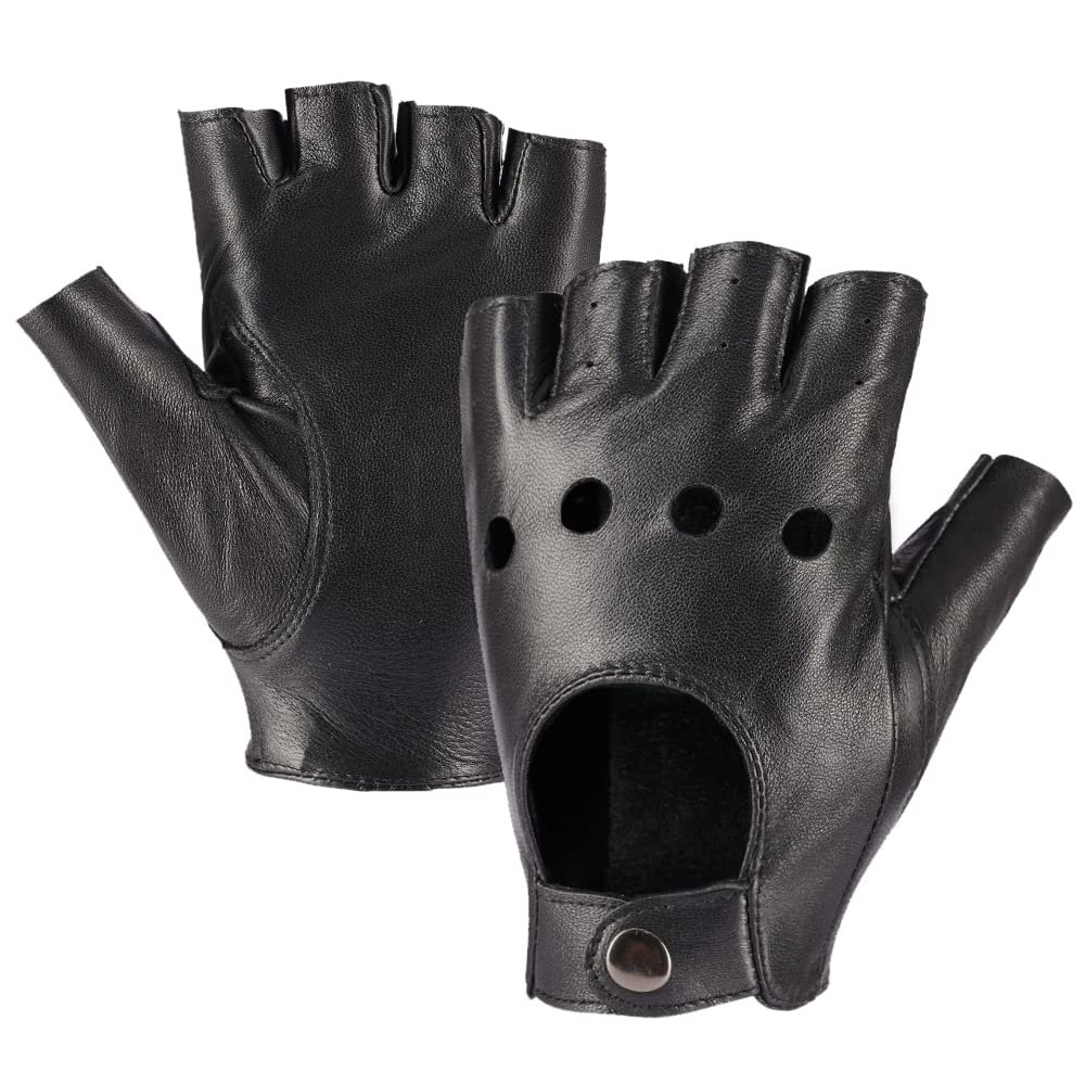 MGGMOKAY Womens Fingerless Leather Driving Gloves Soft Sheepskin Half Finger Cycling Motorcycle Gloves Unlined,Black,M