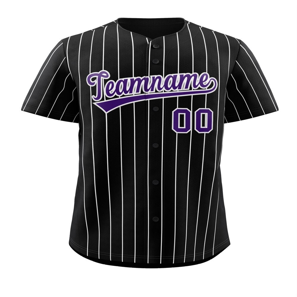 Custom Pinstripe Baseball Jersey Button Down Shirt Printed or Stitched Personalized Name Number for Men/Women/Youth Black/White Stripes/Purple-15