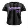 Custom Pinstripe Baseball Jersey Button Down Shirt Printed or Stitched Personalized Name Number for Men/Women/Youth Black/White Stripes/Purple-15 view 1
