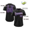 Custom Pinstripe Baseball Jersey Button Down Shirt Printed or Stitched Personalized Name Number for Men/Women/Youth Black/White Stripes/Purple-15 view 2