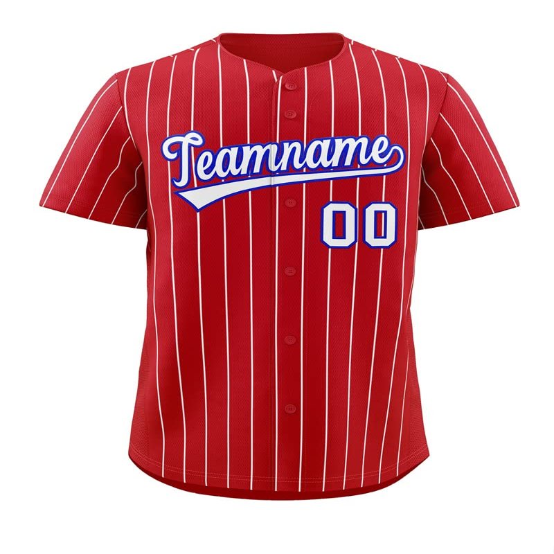 Custom Pinstripe Baseball Jersey Button Down Shirt Printed or Stitched Personalized Name Number for Men/Women/Youth Red/White Stripes-20