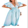 CHARTOU Women's Sexy Deep V Neck Pleated Maxi Dress Pocket Cutout Hollow Out Beach Flowy Sundress (One Size,Sky Blue) view 1
