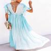 CHARTOU Women's Sexy Deep V Neck Pleated Maxi Dress Pocket Cutout Hollow Out Beach Flowy Sundress (One Size,Sky Blue) view 3