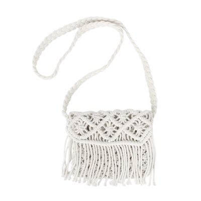 Van Caro Women's Cotton Crochet Tassel Shoulder Purse Bohemian Beach Bag,White