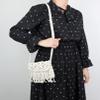 Van Caro Women's Cotton Crochet Tassel Shoulder Purse Bohemian Beach Bag,White view 3