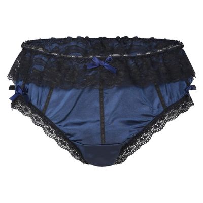 Manyakai Men's Ruffle Lace Trimming Sissy Briefs Crossdress Bowknot Panties Fancy Cosplay Underwear Dark_Blue X-Large