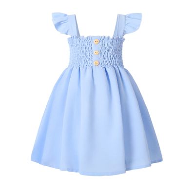 JEELLIGULAR Toddler Dress Ruffle Sleeveless Button Down Denim Dress for Toddler Girl Dress Summer Beach Casual A-line Sundress (2T-3T, Light Blue)