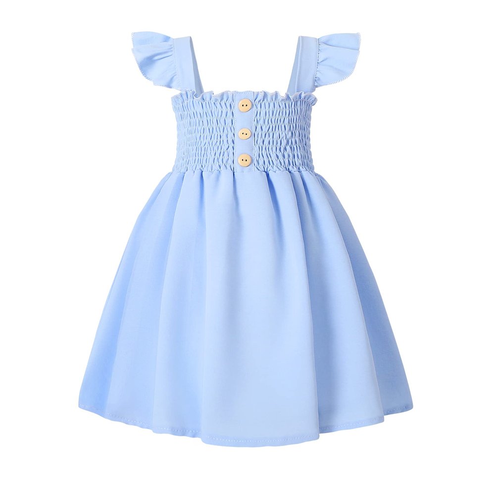 JEELLIGULAR Toddler Dress Ruffle Sleeveless Button Down Denim Dress for Toddler Girl Dress Summer Beach Casual A-line Sundress (2T-3T, Light Blue)
