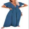 CHARTOU Women's Sexy Deep V Neck Pleated Maxi Dress Pocket Cutout Hollow Out Beach Flowy Sundress (One Size,Blue) view 1