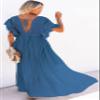 CHARTOU Women's Sexy Deep V Neck Pleated Maxi Dress Pocket Cutout Hollow Out Beach Flowy Sundress (One Size,Blue) view 2