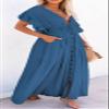 CHARTOU Women's Sexy Deep V Neck Pleated Maxi Dress Pocket Cutout Hollow Out Beach Flowy Sundress (One Size,Blue) view 4