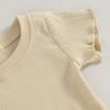 Kupretty 2Pcs Toddlers Baby Girls Summer Clothes Set Ruffle Ribbed Knit Short Sleeves T-Shirt Tops Shorts Cotton Outfits (Beige, 4-5 Years) view 2