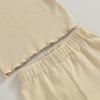 Kupretty 2Pcs Toddlers Baby Girls Summer Clothes Set Ruffle Ribbed Knit Short Sleeves T-Shirt Tops Shorts Cotton Outfits (Beige, 4-5 Years) view 4