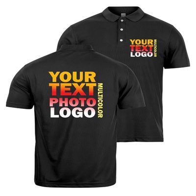lepni.me Polo Shirts Custom 2 Sides Front and Back Print Personalized Text or Design Your Own Image (3XL Black Multi Color)