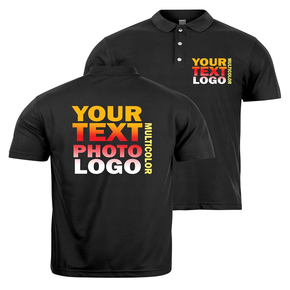lepni.me Polo Shirts Custom 2 Sides Front and Back Print Personalized Text or Design Your Own Image (3XL Black Multi Color)