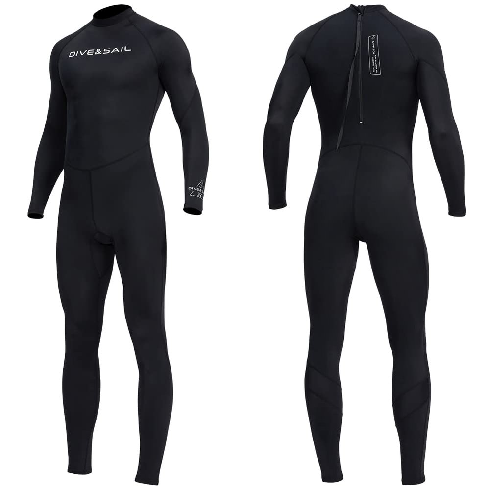 Dive Skins for Women Men Full Body Swimsuit Rash Guard Scuba Skin Thin Wetsuit, One Piece Long Sleeve Quick Dry Diving Skin UV Protection Surfing Spandex Wet Suit for Water Sport (3XL, Men-Black)