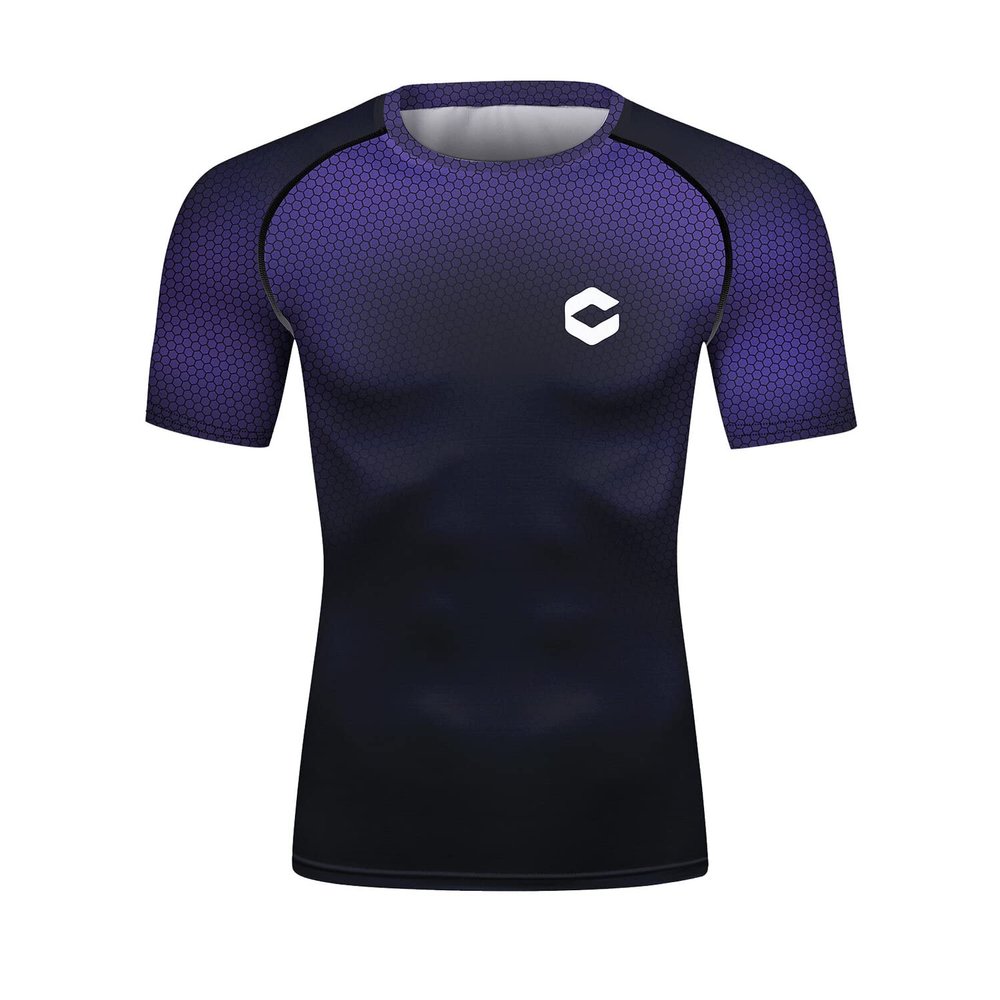 Red Plume Men's Compression Shirt Short Sleeve Printing Cool Dry T-Shirt Running Sports Baselayer Tee (Color 18, L)
