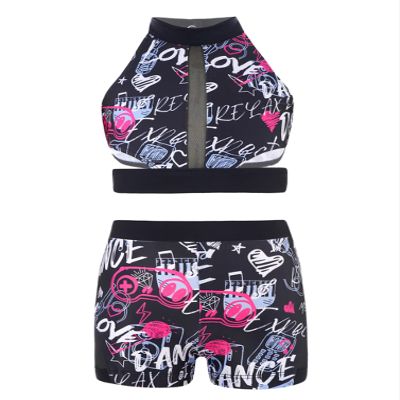 dPois Children Little Girl Activewear Sleevelss Crop Tank Tops Athletic Shorts Suit Sportswear Dancewear Running Suit Black 14 Years